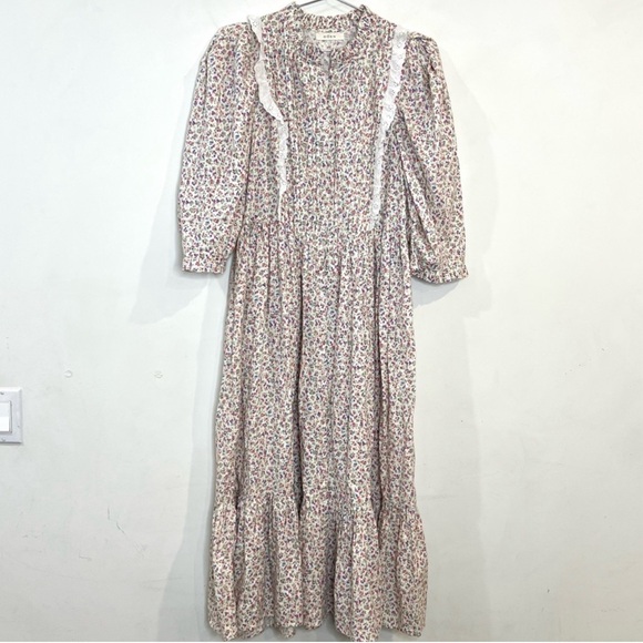 DOEN Darby Midi Dress Buttondown Floral Printed Eyelet Embroidered S New 269969 - Picture 6 of 12